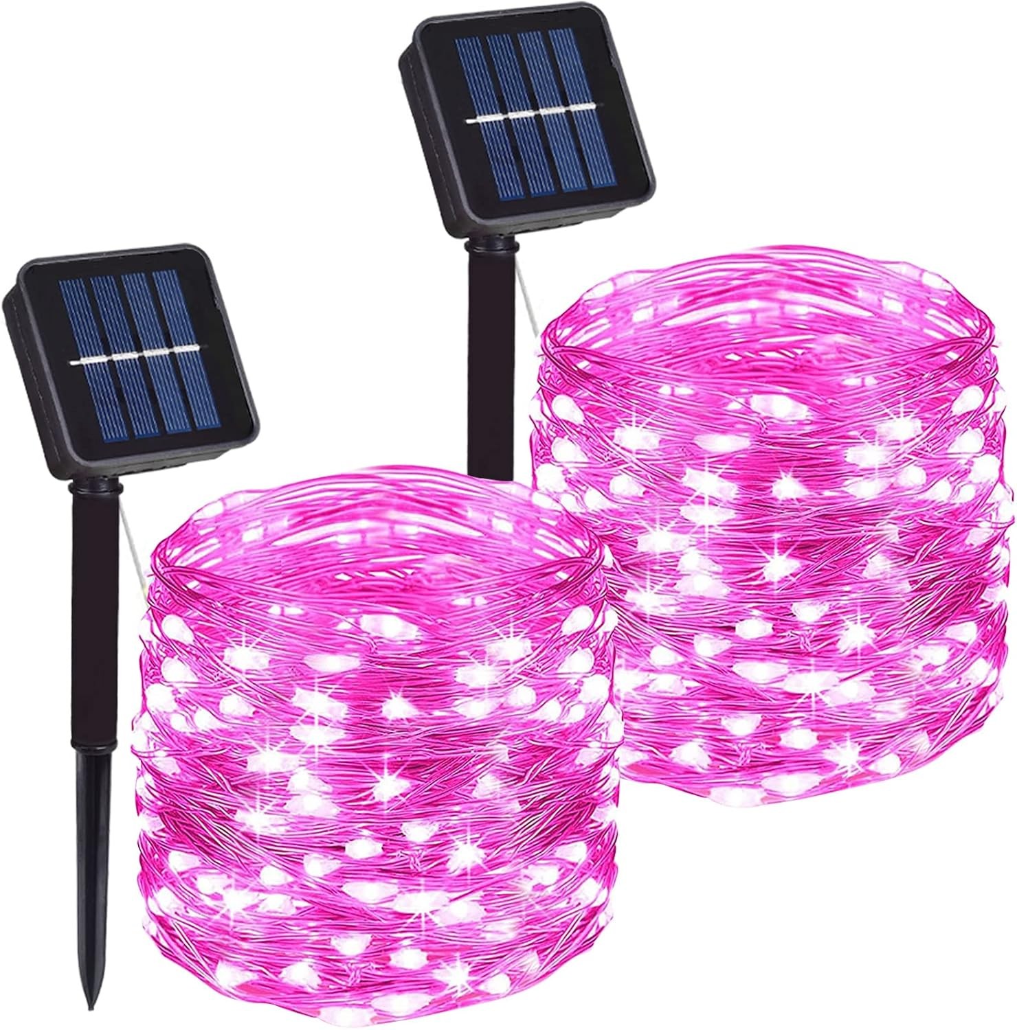 2 Pack Total 200 LED 66FT Solar Powered Copper Wire String Lights Outdoor