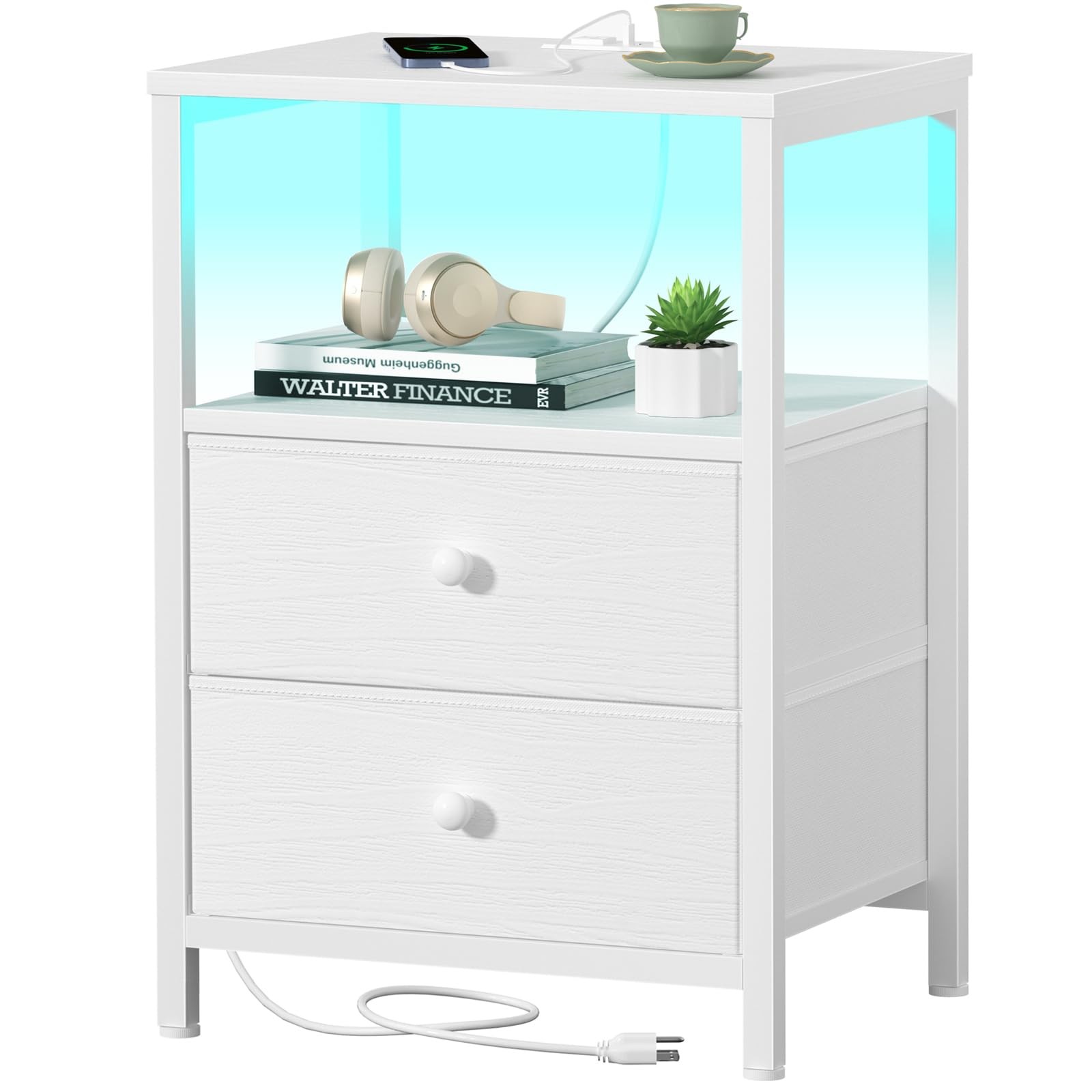 BOLUO White Nightstand with 11.8"D x 15.7"W x 23.6"H(2 drawers), A.white