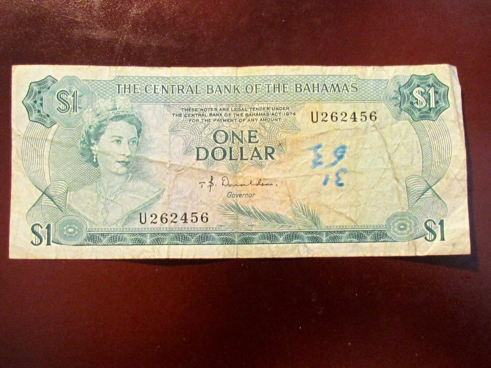 1974 BAHAMAS 1 DOLLAR Banknote SIG Donaldson., p#35 - circulated