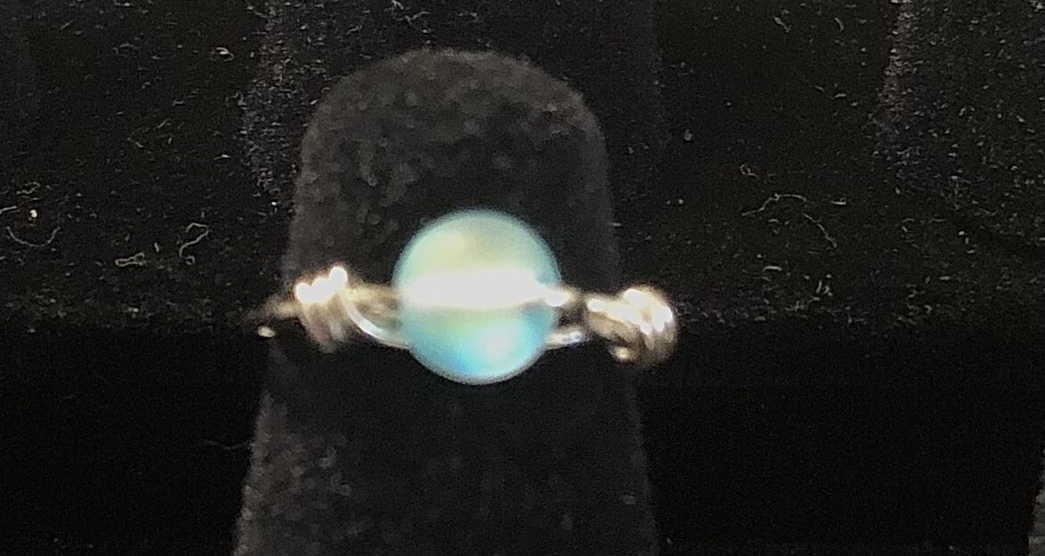 Mermaid Bead Rings In Frosted Aqua Shades With Flash Silver Plated Wire #Mermaid