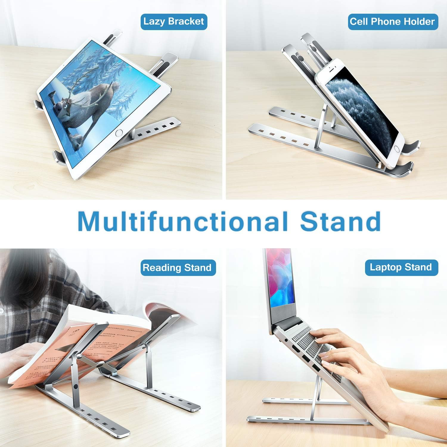 Laptop Stand, Laptop Holder Riser Computer Tablet Stand, 6 Angles Adjustable Alu