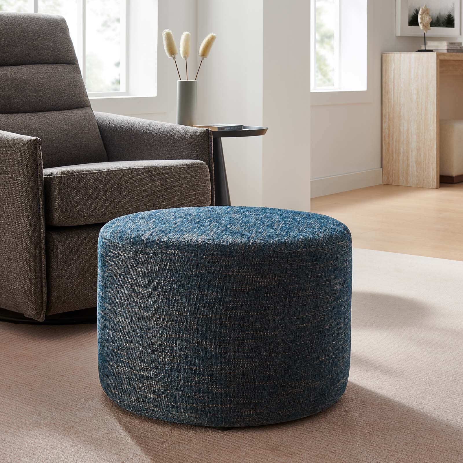 Modway Large 23" Round Woven Heathered Fabric Upholstered Ottoman