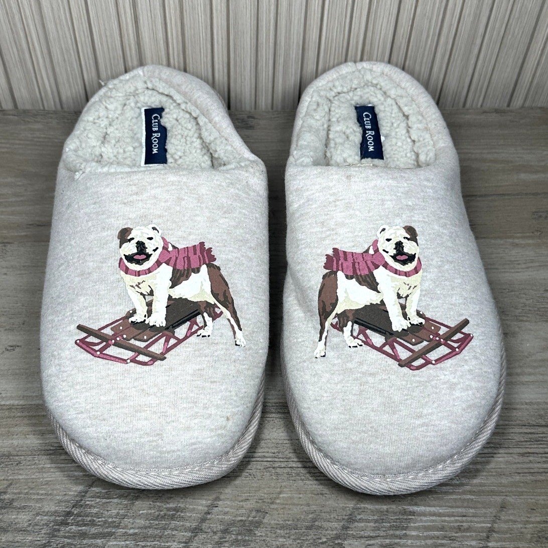 Club Room Men's Faux Fur Comfy Slide Slippers Bulldog Print Size M (8-9)