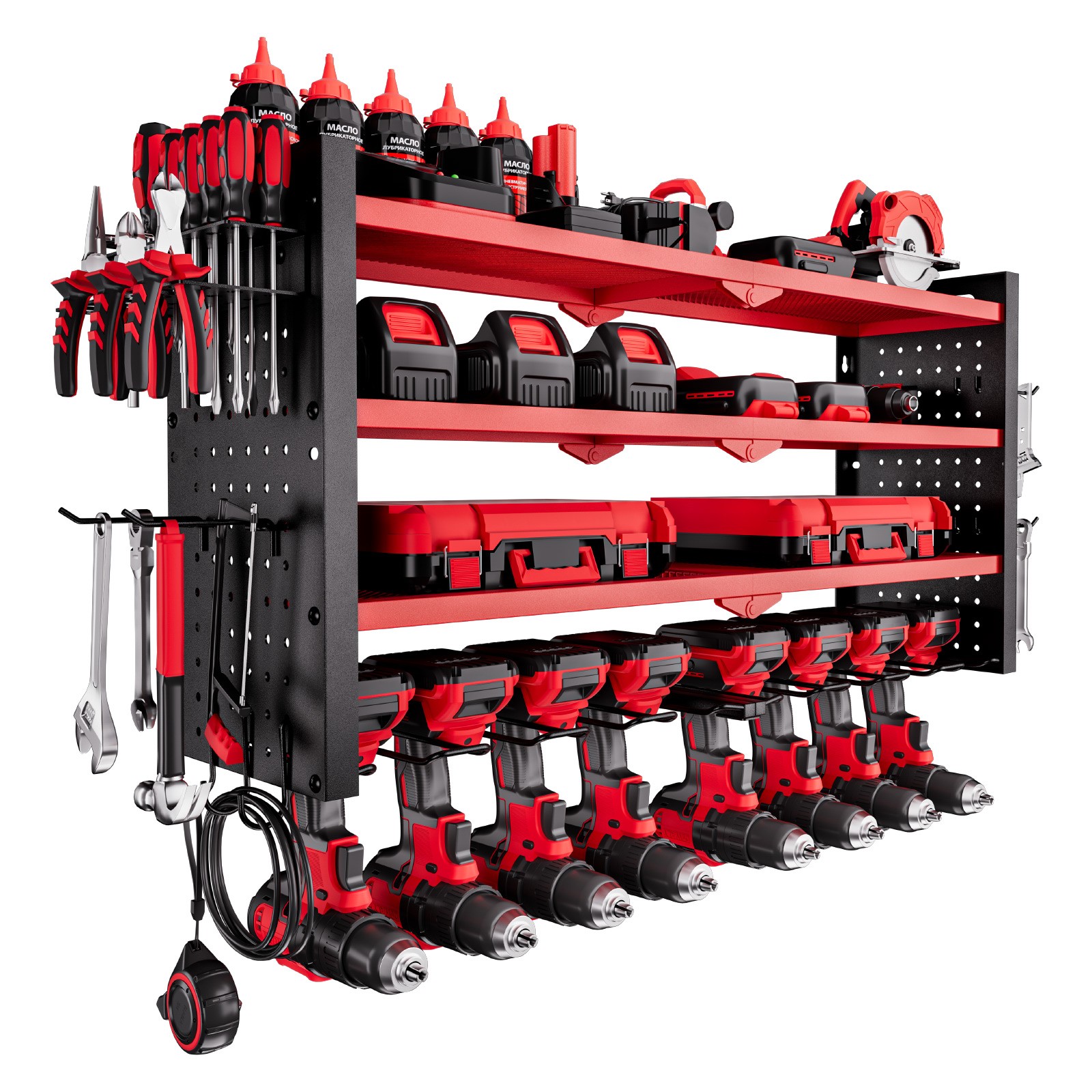 VEVOR Power Tool Organizer Wall Mount 4-Layer Drill Storage Rack 8 Drill Holders