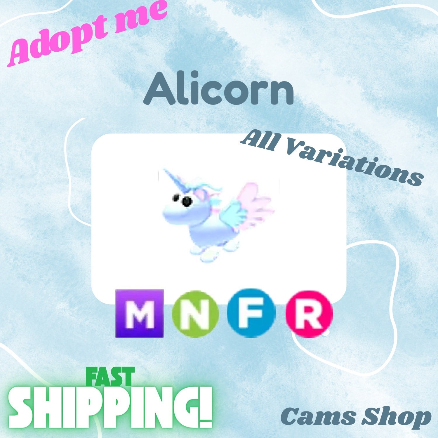 Alicorn | All Variations No Pot, FR, NFR, Mega, MFR - Adopt From Me Pets