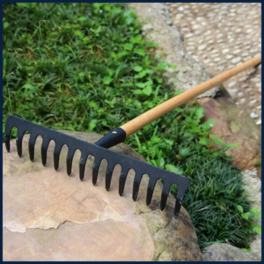 Farming Rake Stainless Steel Rake 14-Tooth Hay Deciduous Rake Pine Soil Rake