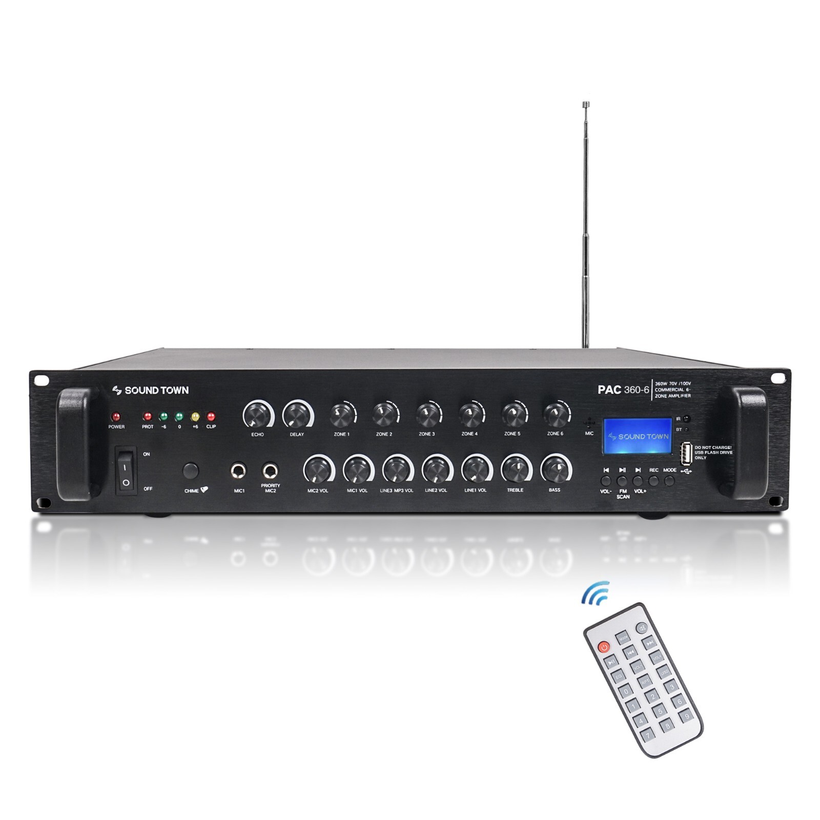 OPEN BOX: Sound Town 360 W 6-Zone 70V/100V Power Amp with Bluetooth (PAC360-6-R)
