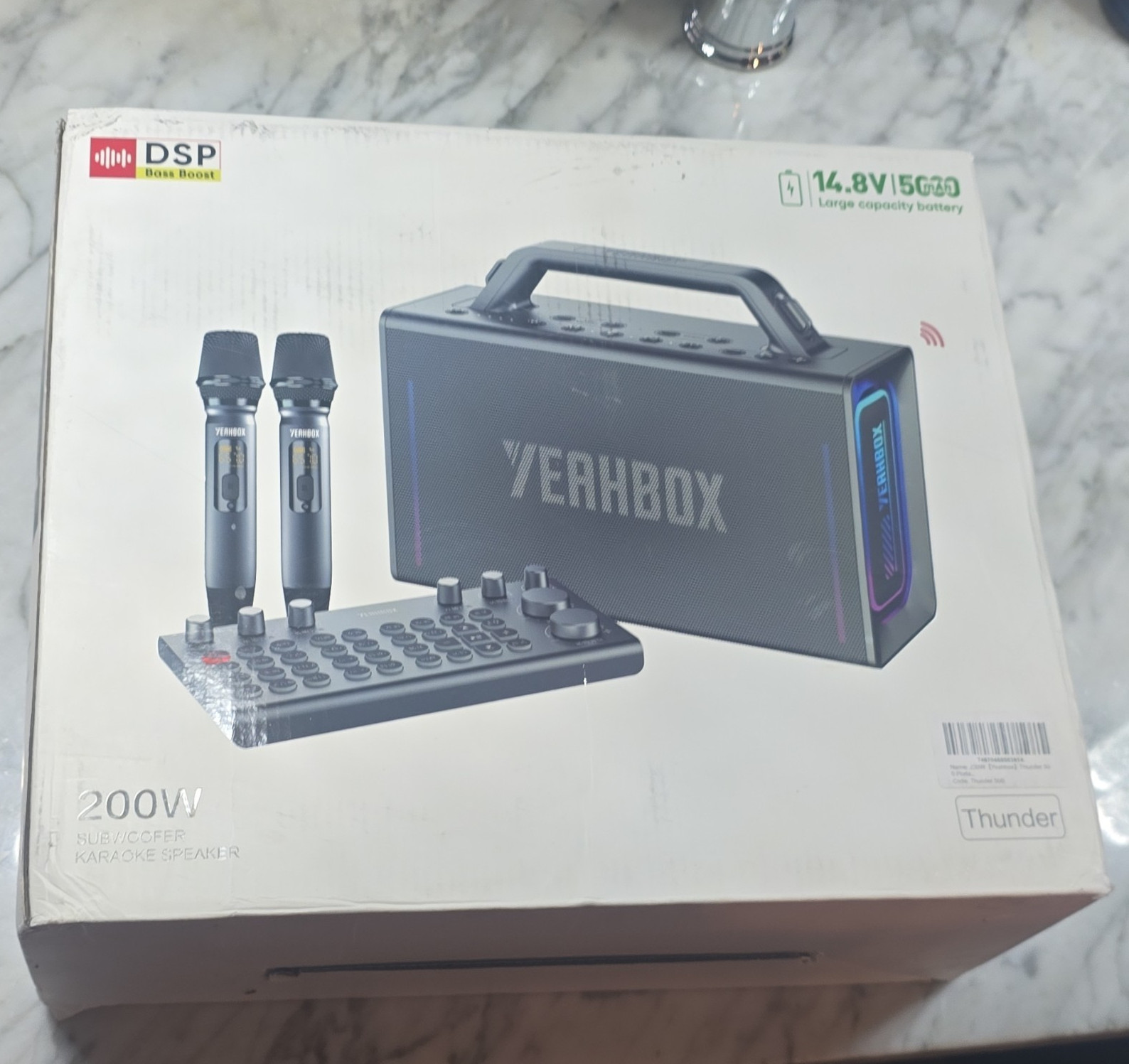 YEAHBOX Thunder Portable Karaoke Speaker System, Black, w/ 2 Microphones
