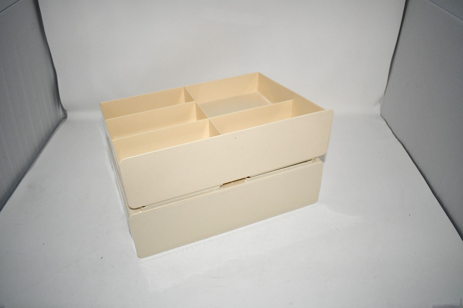 UFORU 2 Tier Desk Organizer, 6 Compartments, Stackable Storage Drawers, Cream Wh