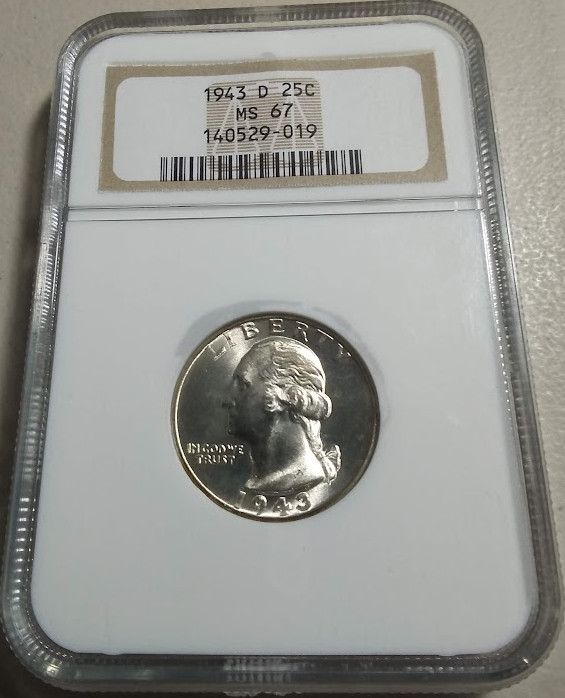 :1943-D 25C WASHINGTON QUARTER BLAST WHITE SUPERB NGC MS67 RARE R5 HIGH GRADES