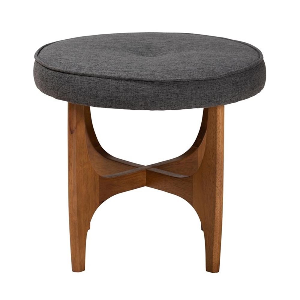 Baxton Studio Theo Gray Beige Fabric and Walnut Brown Wood Ottoman Footstool
