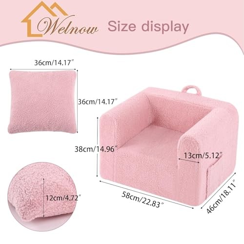 Kids Sofa with Pillow, Cozy Toddler Chair Soft Foam Seat for Sherpa Pink