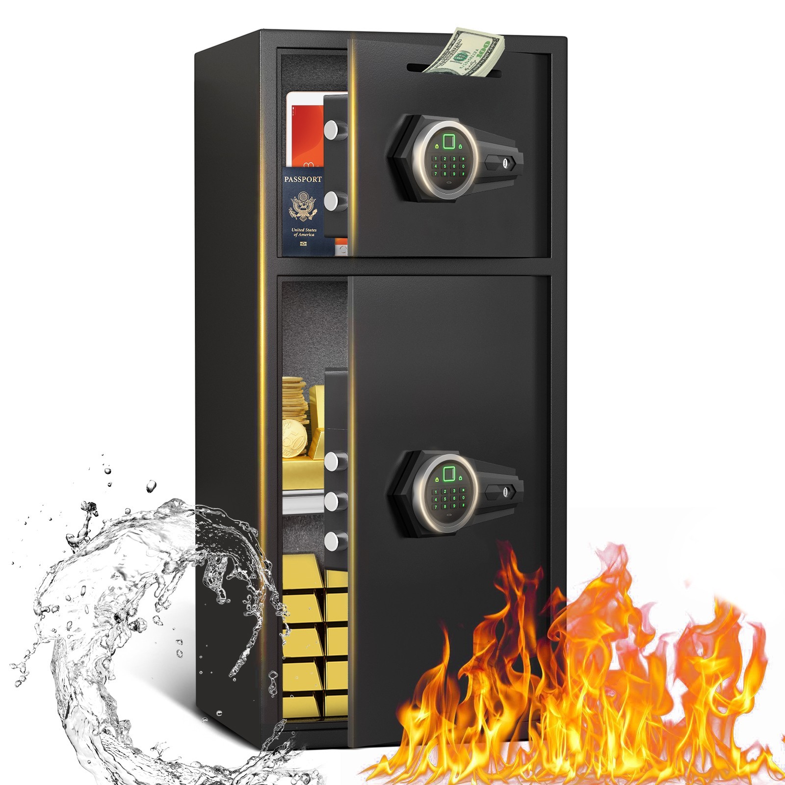 7.0 Cub Large Biometric Fingerprint Safe with Dual Alarm,Home Safe Box for Cash