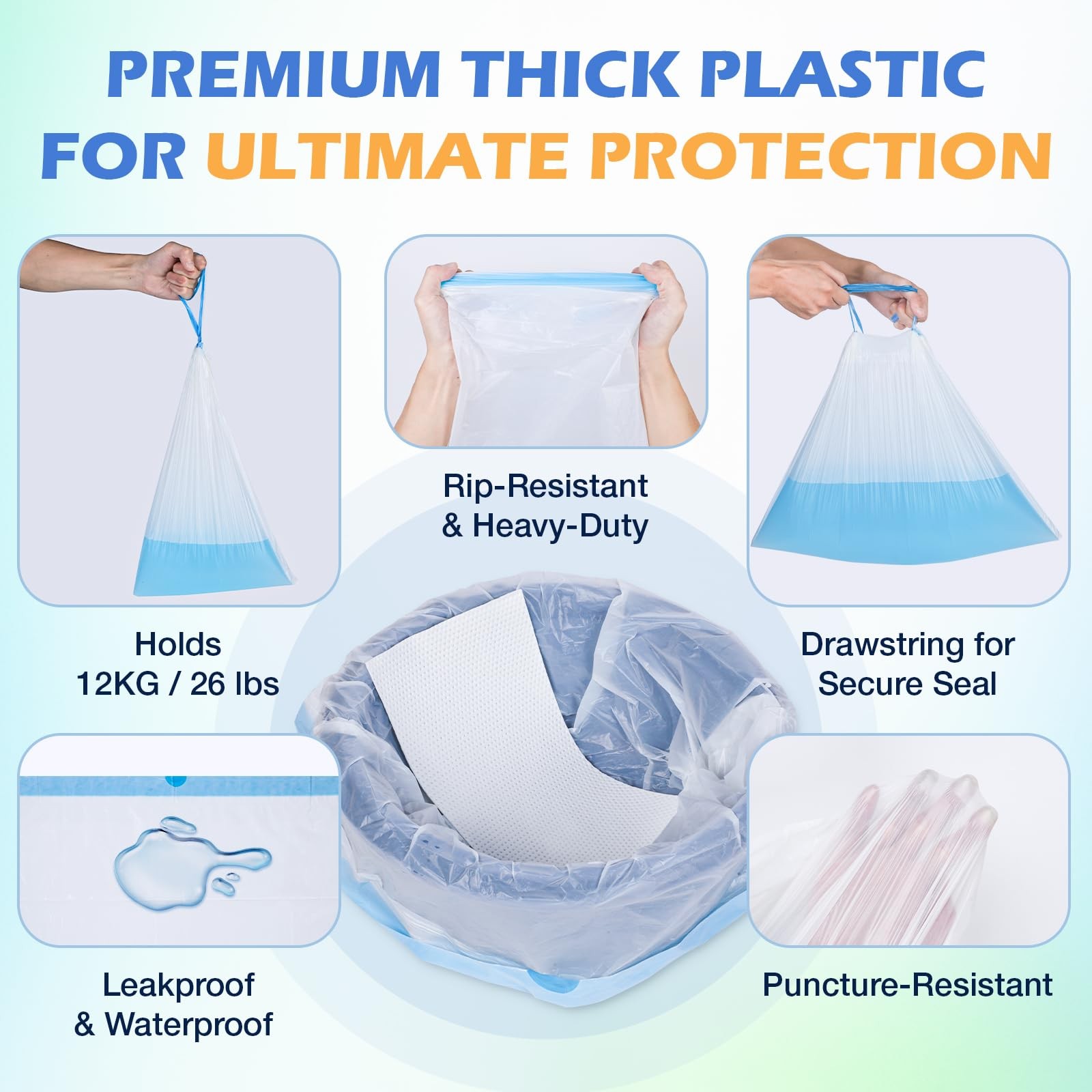 CHMI 150 Pack Commode Liners with Absorbent 2 Count (Pack of 150), WHITE