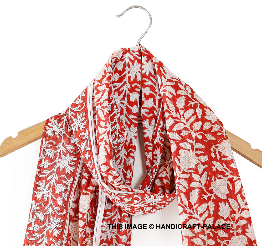 Hand Block Print Women Long Dupatta Sarong Stole Scarf Cotton Indian Fabric New