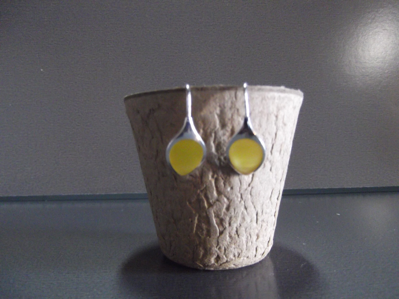 1 Pair Old  1"in Metal short Hook Dangler Lemon Tear Drop