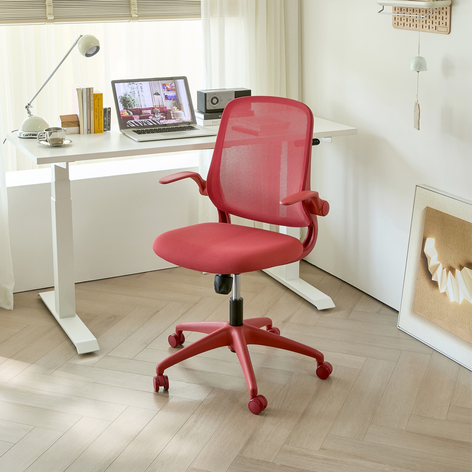 Office Chair Mesh Back Integrated Molded Lifting Multifunctional Chair Red