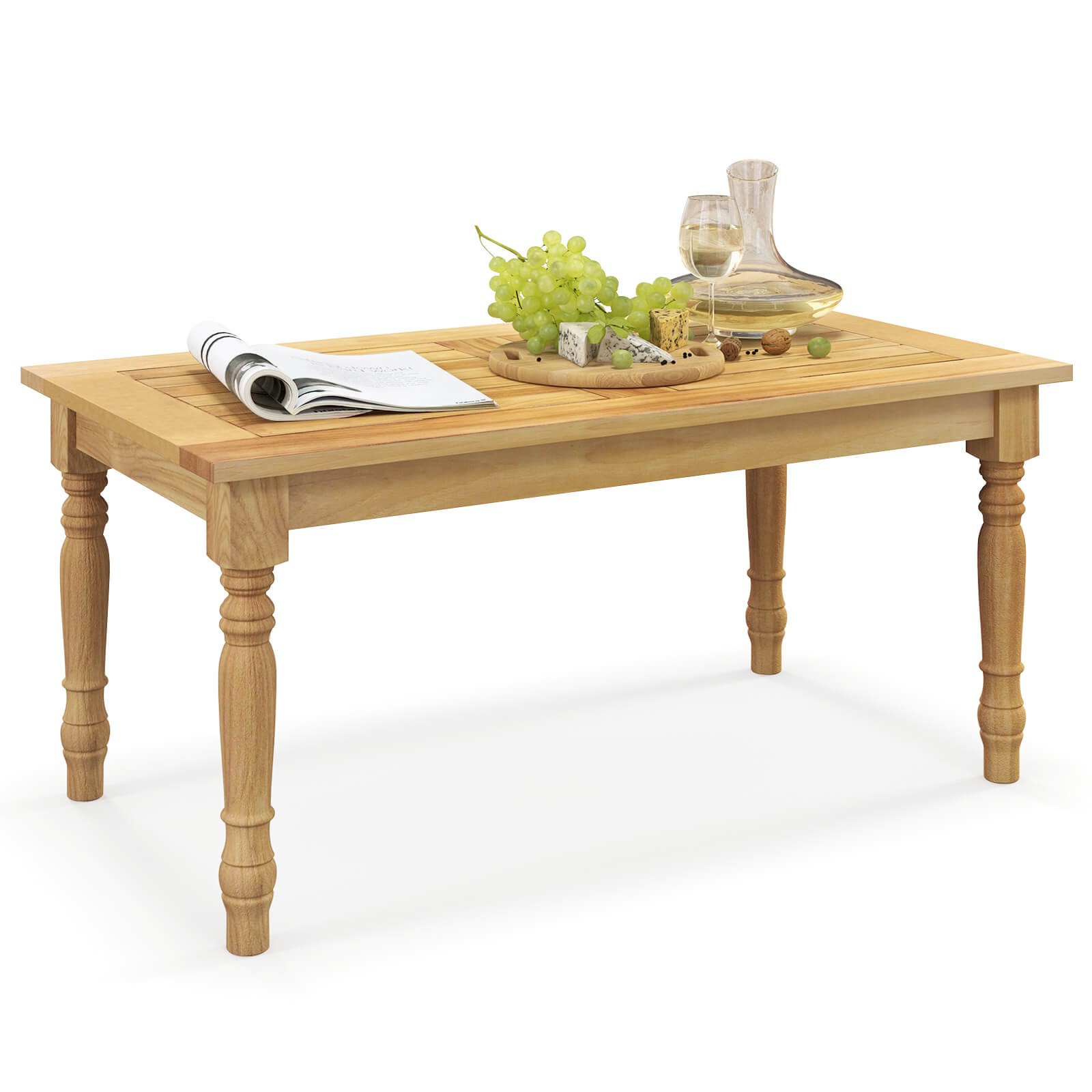 Patio Coffee Table with Solid Teak Wood Structure Slatted Tabletop for Backyard