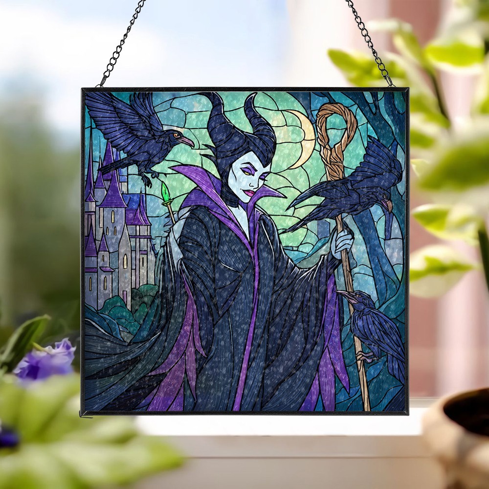 Maleficent Square Stained Glass Suncatcher, Maleficent Window Hanging