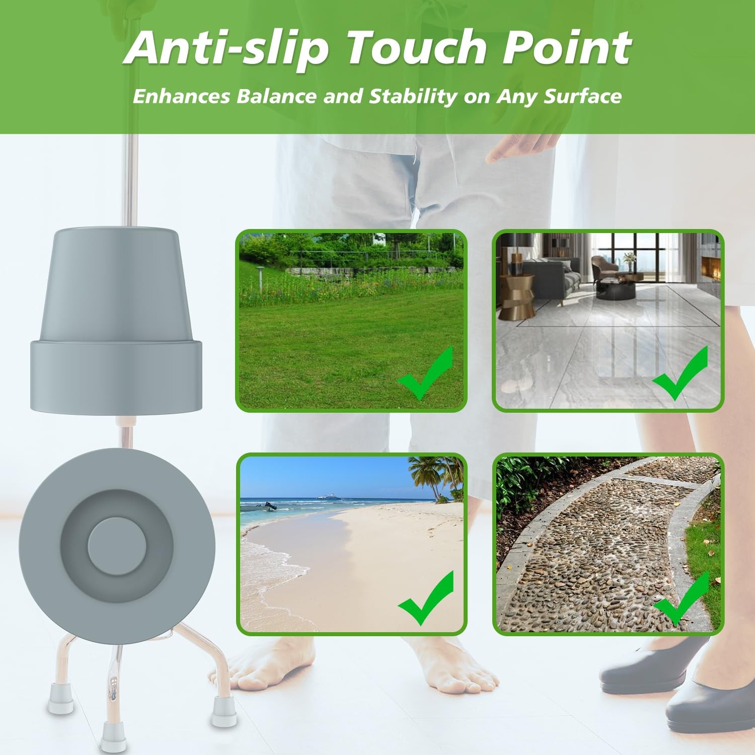 8Pk 1/2" Quad Cane Tip Non Slip Rubber Cane Tips Replacement for Walking Sticks