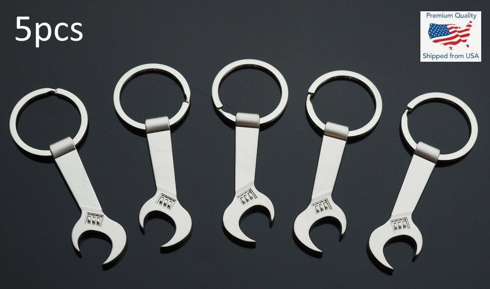 5 PCS  - Adjustable Wrench Shape Keychain Smooth Silver Zinc Alloy Bottle Opener