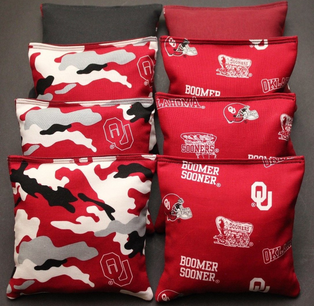 CORNHOLE BEAN BAGS made w University of OKLAHOMA SOONERS Fabric 8 ACA Reg