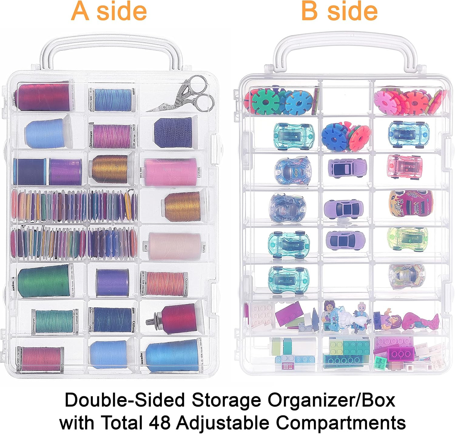 Double-Sided Storage Organizer/Box with Total 48 Adjustable Compartments, Remova