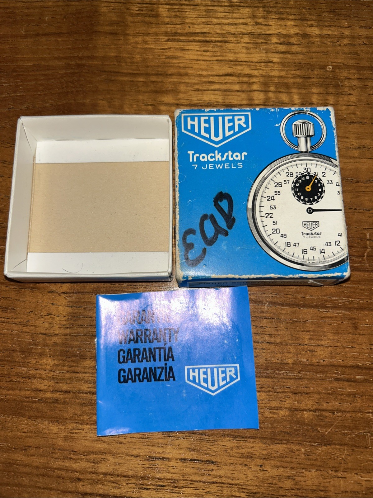 Tag Heuer Trackstar 7 Jewels Vintage Stopwatch Box Carton Original W/ Guarantee