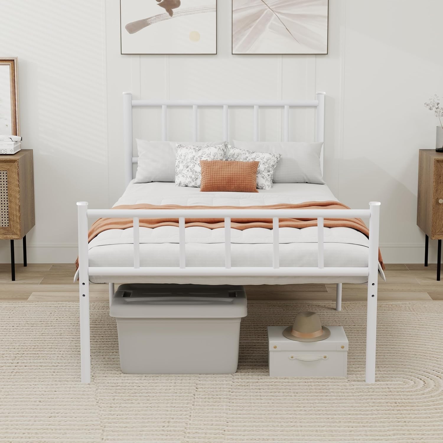 Metal Platform Twin Bed Frame with Headboard Sturdy Steel Slats Support No Box S