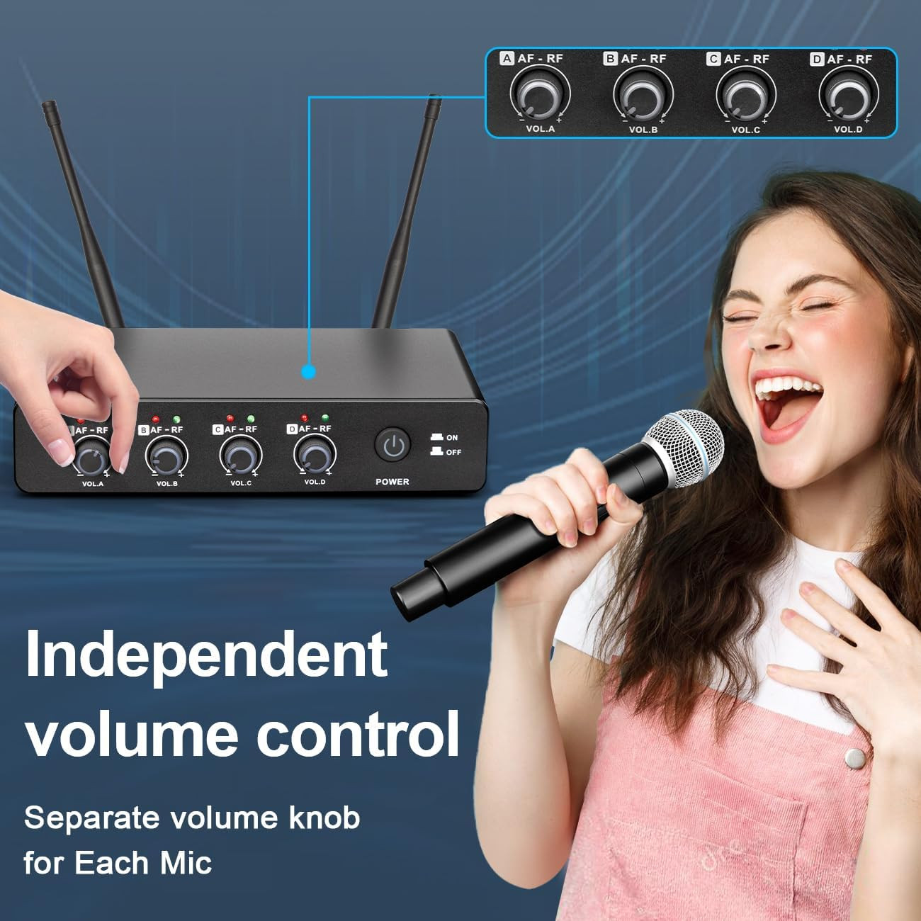 B-2000 Wireless Microphone System - 4 Handheld Mics for Karaoke & Events