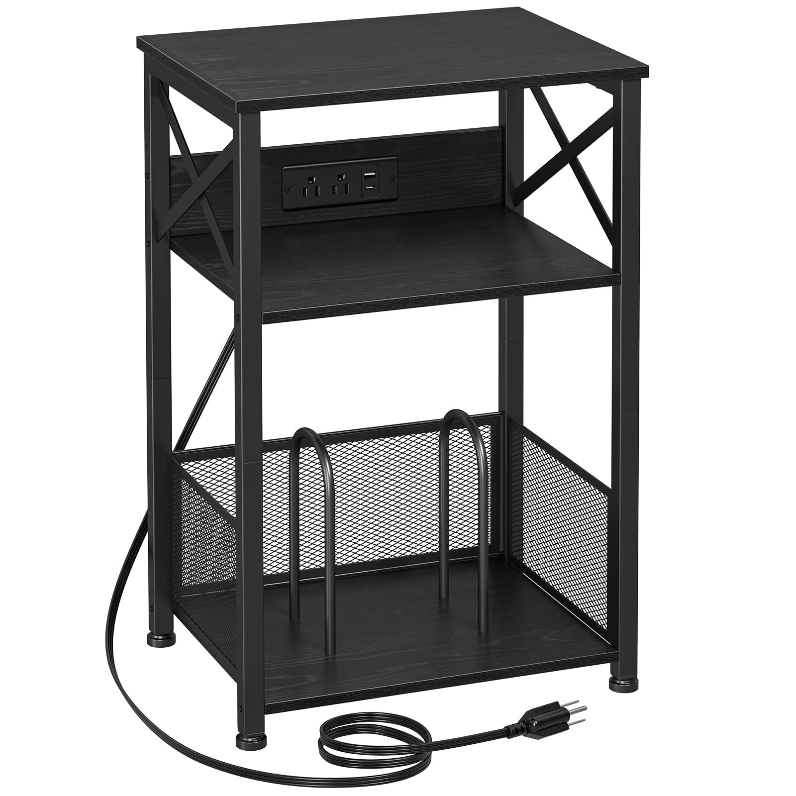 AMHANCIBLE Record Player Stand with Charging W 15.75" x D 11.41", Black