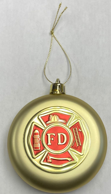FIRE DEPARTMENT FD MALTESE 3" Gold Ornament w 2" Emblem