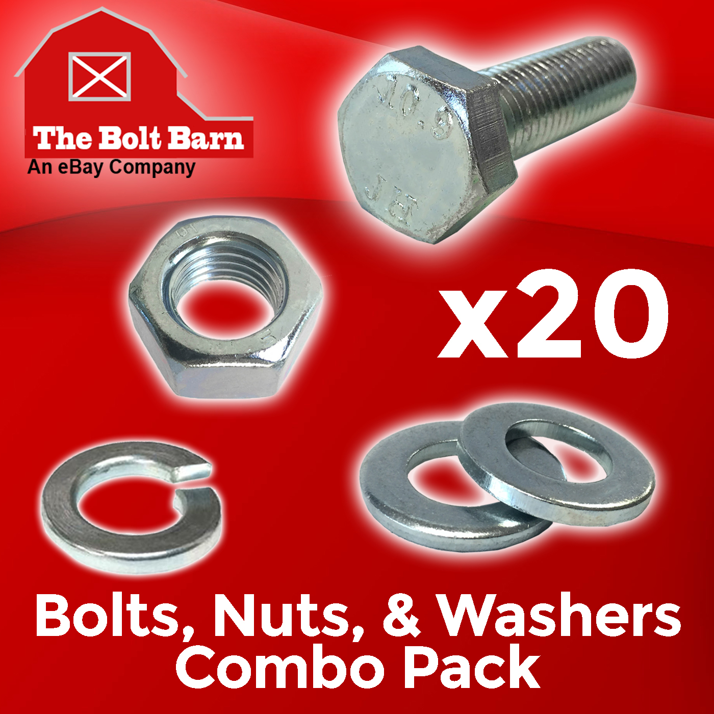 (20) M10-1.5x30 Class 10.9 Hex Cap Screws Hex Bolts, Nuts, Washers, Lock Washers
