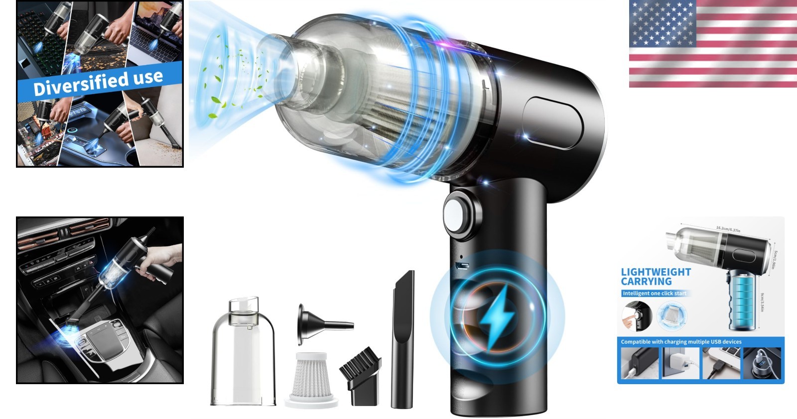 Compact Electric Air Duster with Multiple Nozzles for Deep Cleaning Needs