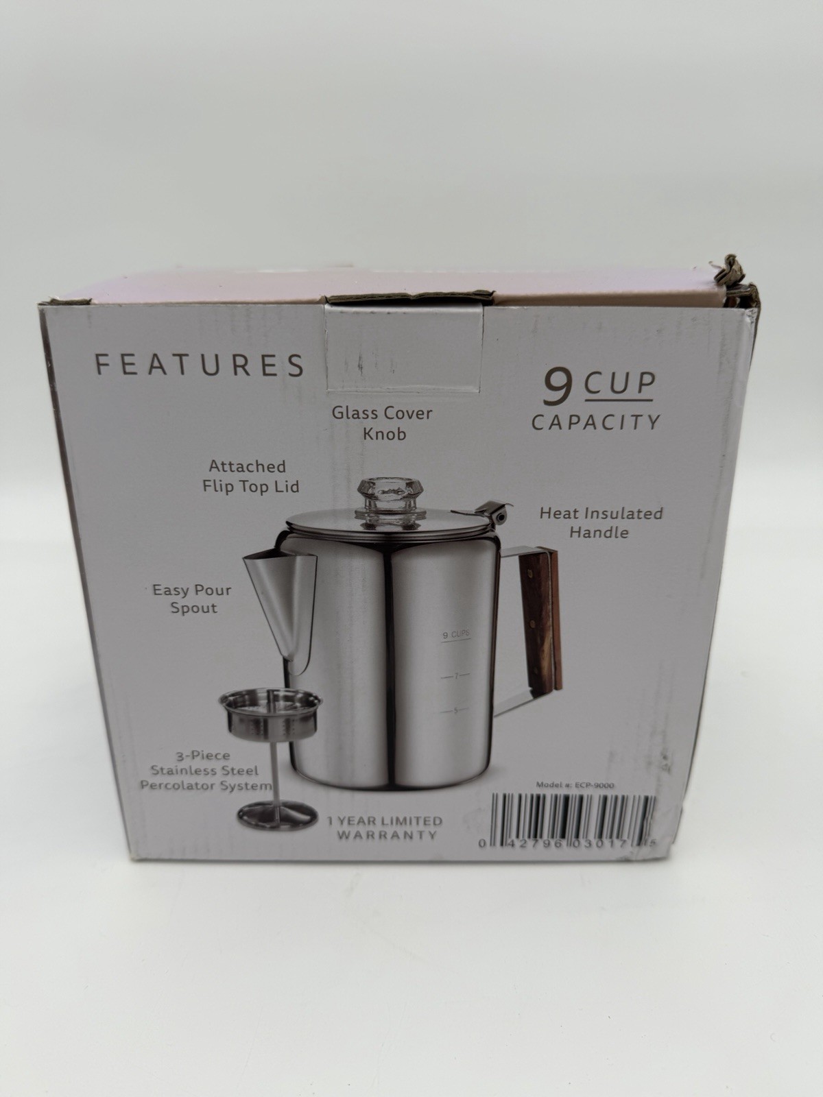Eurolux Percolator Coffee Maker Pot - 9 Cups | Durable Stainless Steel New NIB