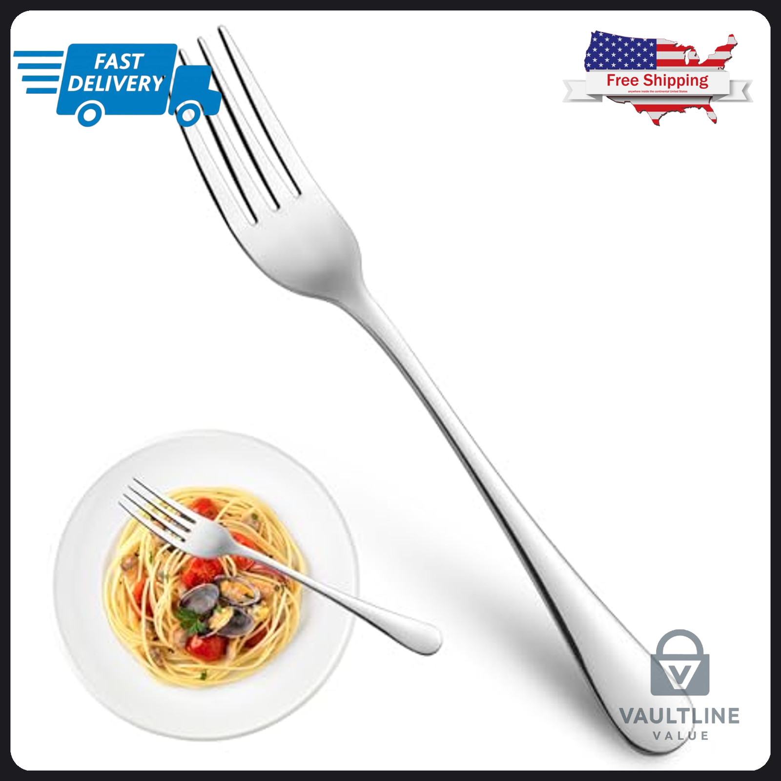 16 Piece Stainless Steel Dinner Fork Set - 8 Inch Polished Silverware