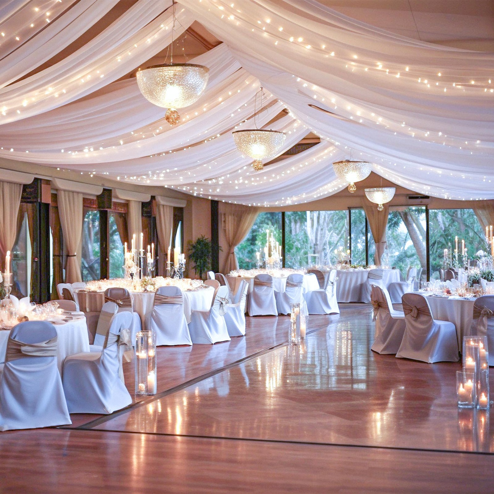 Shillance 6 Panels White Ceiling Drapes Lights For Weddings Ceiling Drapes