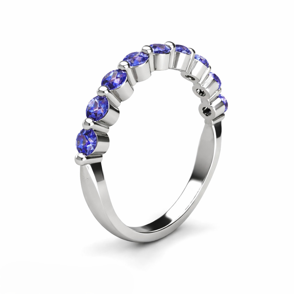 Tanzanite Half Eternity Ring 3mm Round 925 Sterling Silver Stackable Band