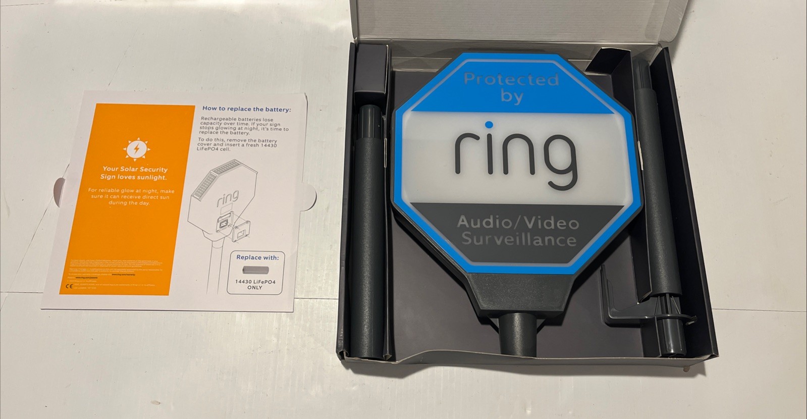 RING Solar Yard Sign Lights Up NEW Authentic Security Surveillance