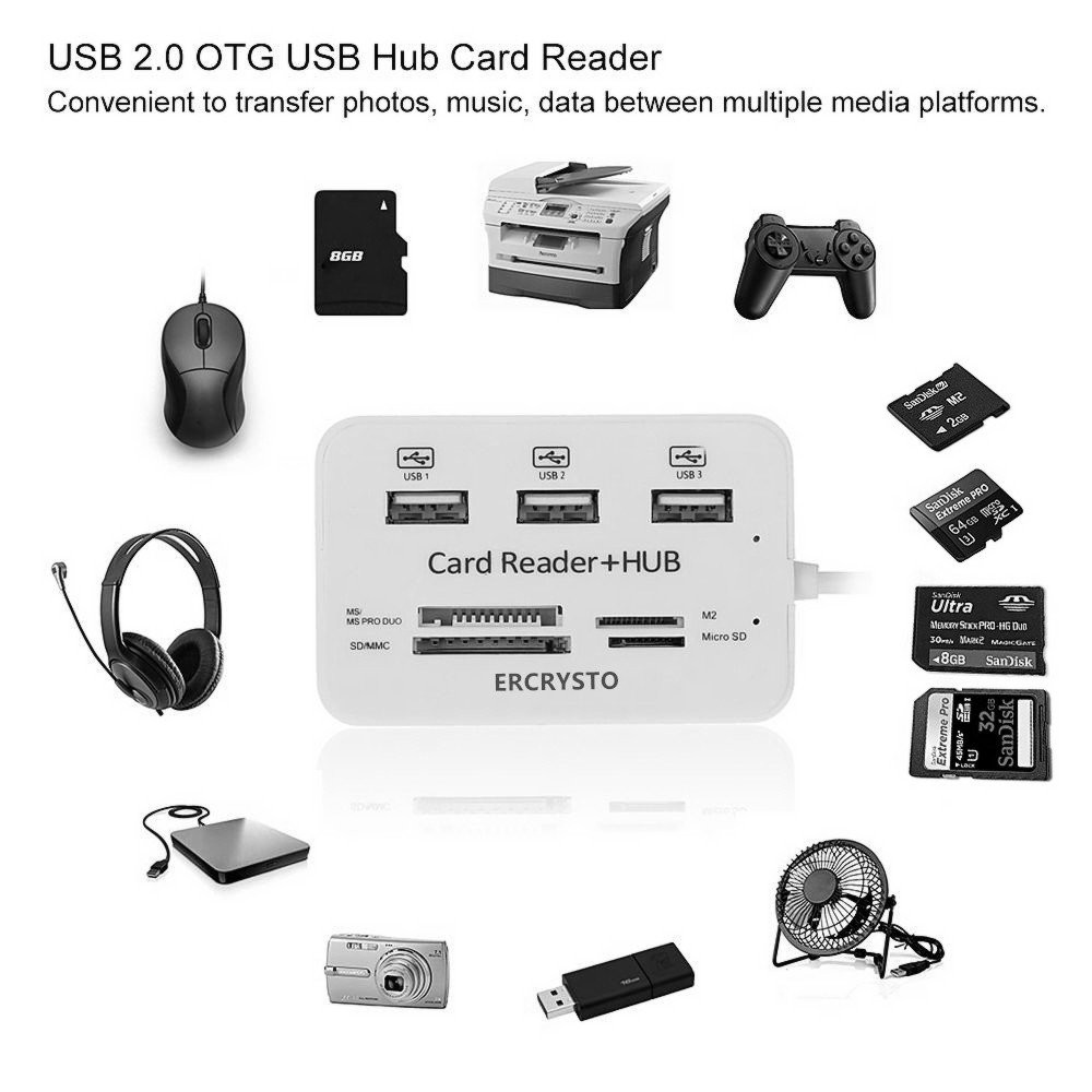 Card Reader And 3 Ports Usb Hub High Speed External Memory Card Reader ms Micro