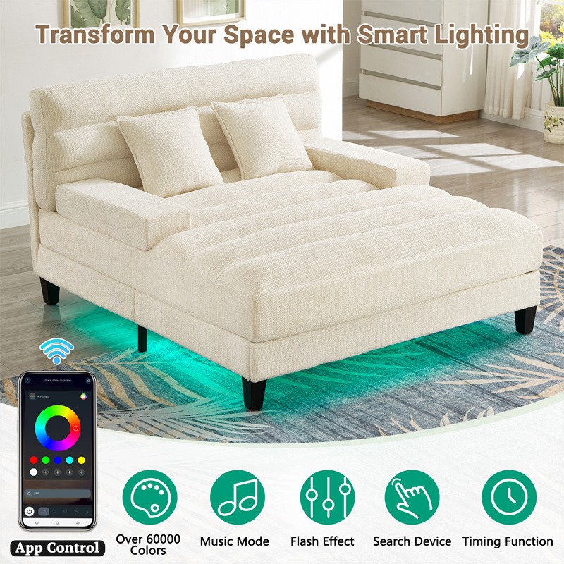 Modern Chaise Lounge Sofa 57.1" Sofa Bed Chenille Upholstered Lounge Sofa Chair
