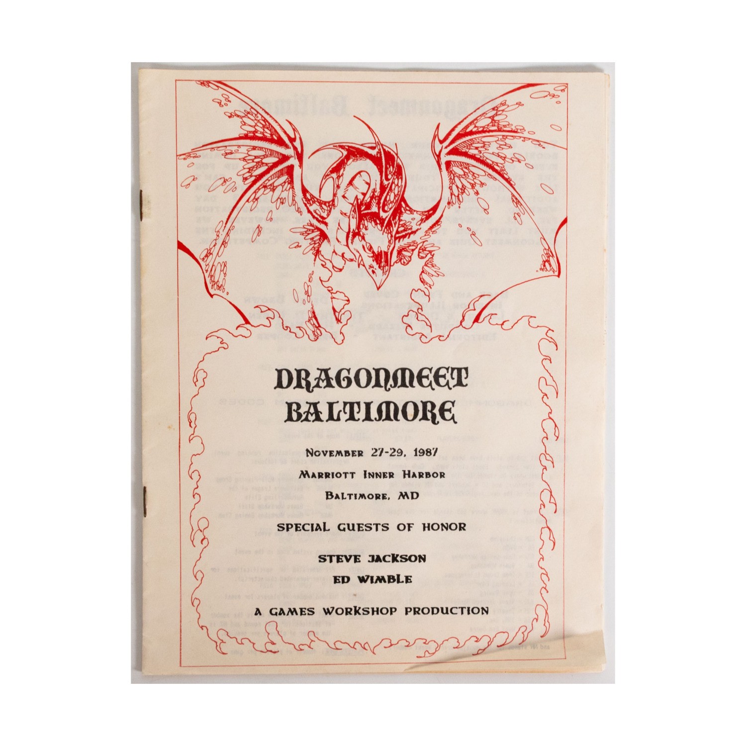GW Collectible Dragonmeet Baltimore 1987 Pre-Registration Booklet VG+