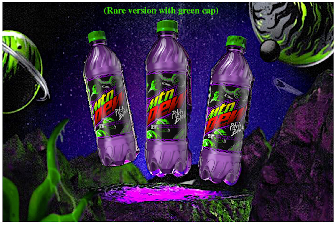 MTN DEW PITCH BLACK 2023 16.9 oz. bottle design (Rare Version with green cap)