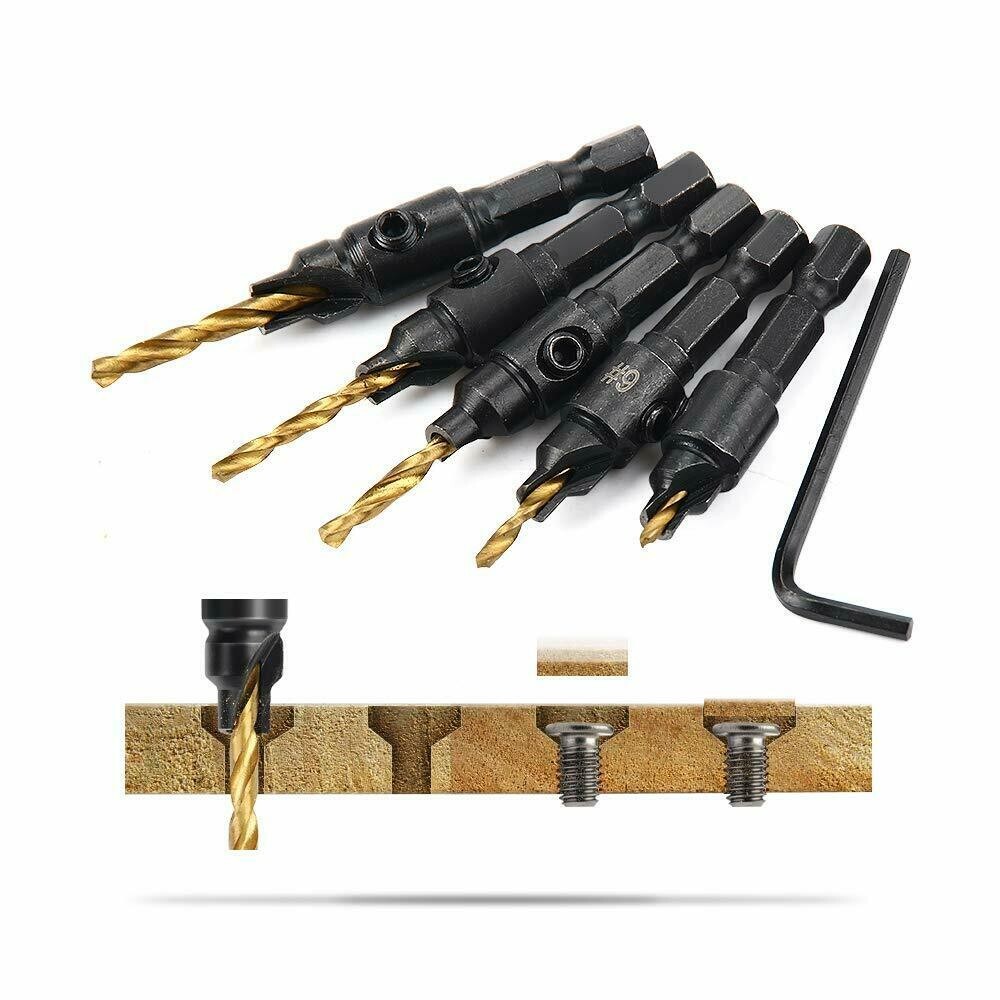 12x HSS Countersink Drill Bit 1/4" Hex Shank Woodworking Pilot Screw Hole Set