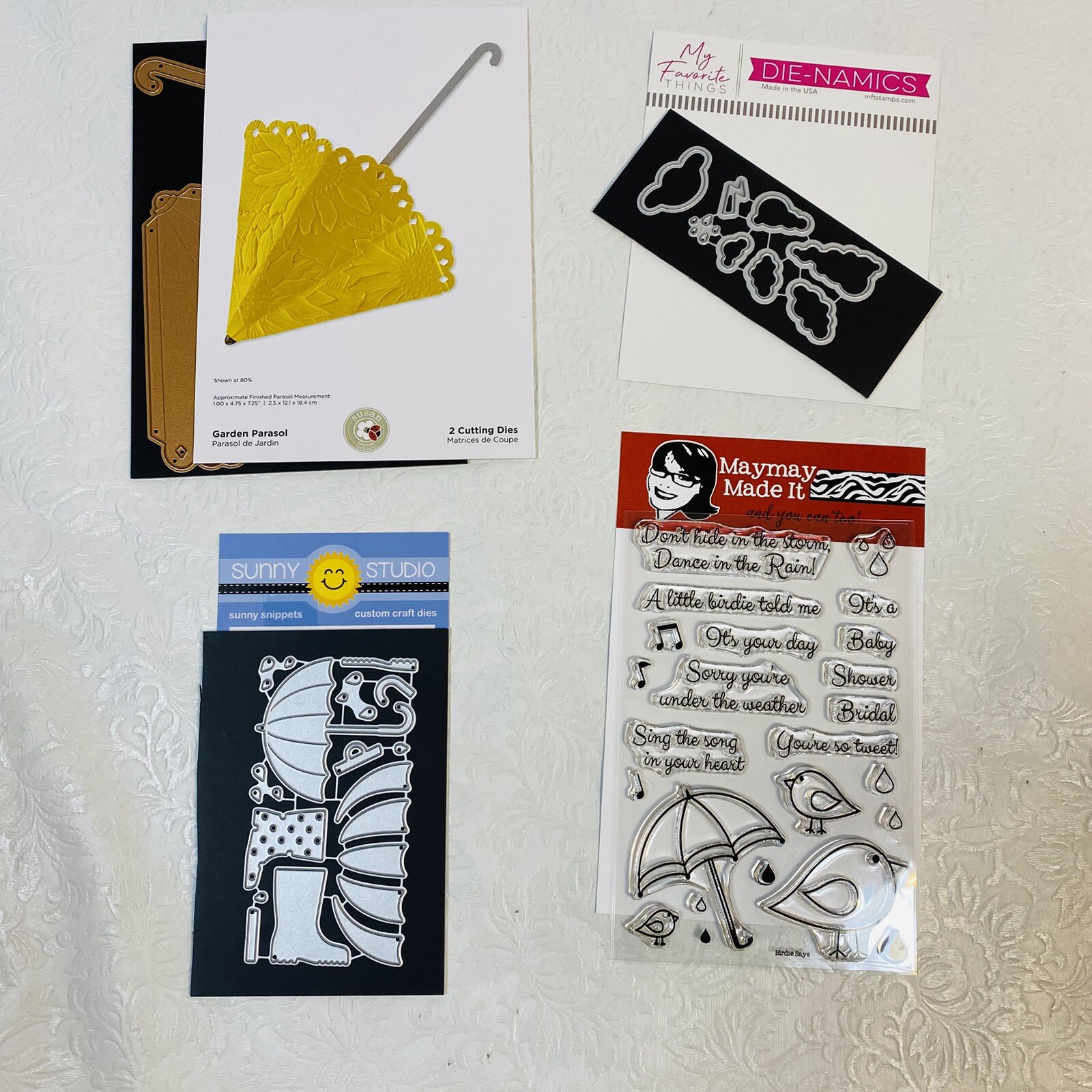 Random LOT of 4 Umbrella and Weather Related Stamps and Die Sets Clouds Rain