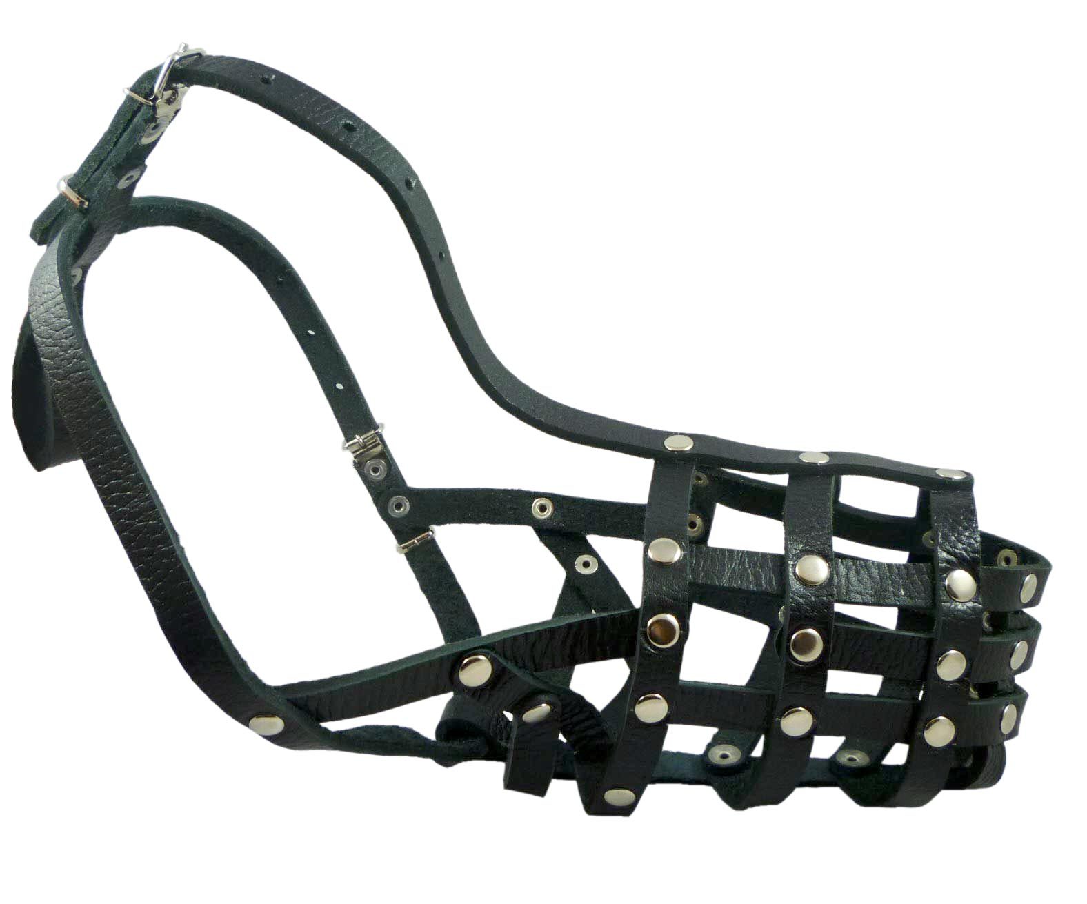 German Shepherd Secure Leather Basket Dog Muzzle 12.25"-4.75" snout size Black