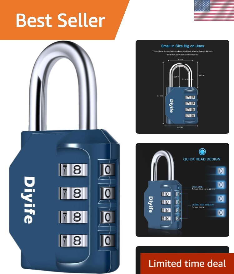 Dark Blue 4-Digit Combination Lock - Waterproof Security for Gym and Storage