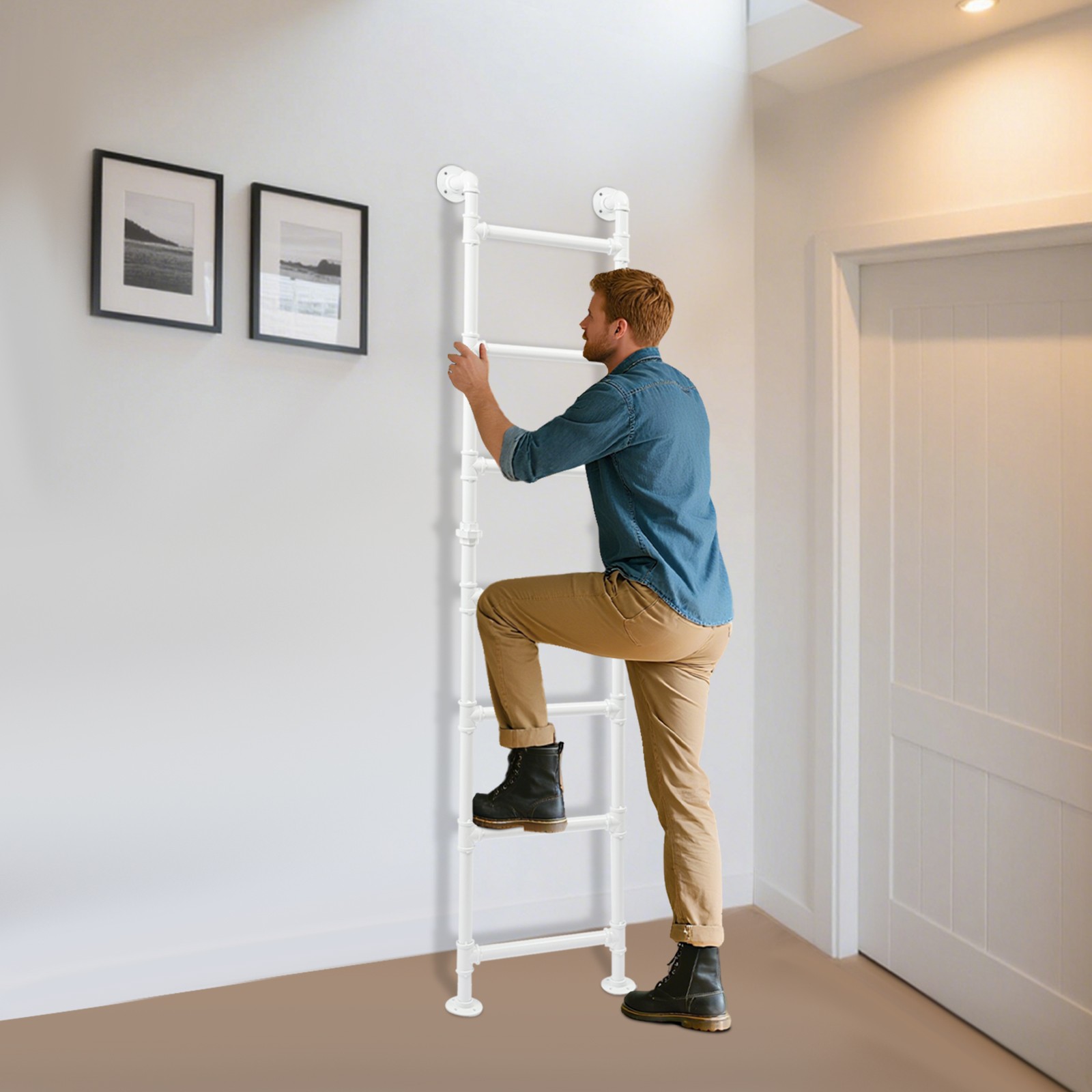 Modern 7-Step Bunk Bed Ladder - Space-Saving Carbon Steel Design