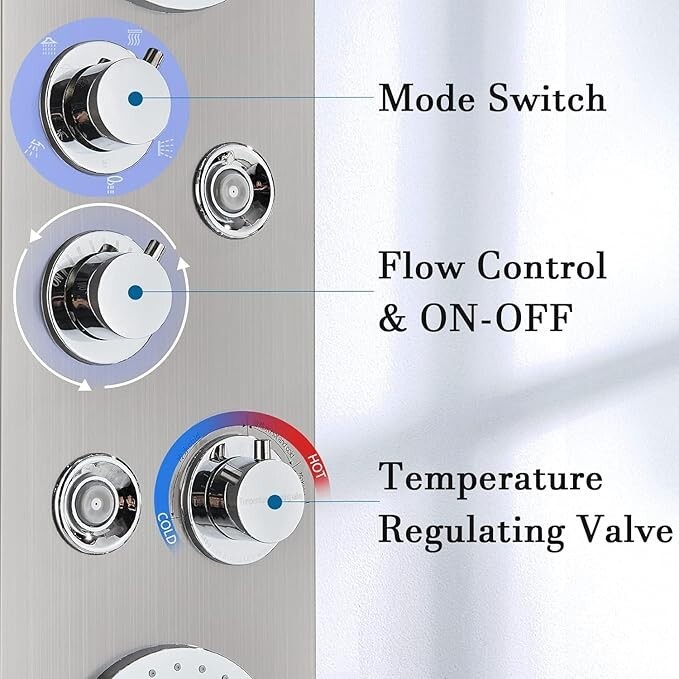 Stainless Steel LED Rain Waterfall Shower Panel Tower Column System Massage Jets