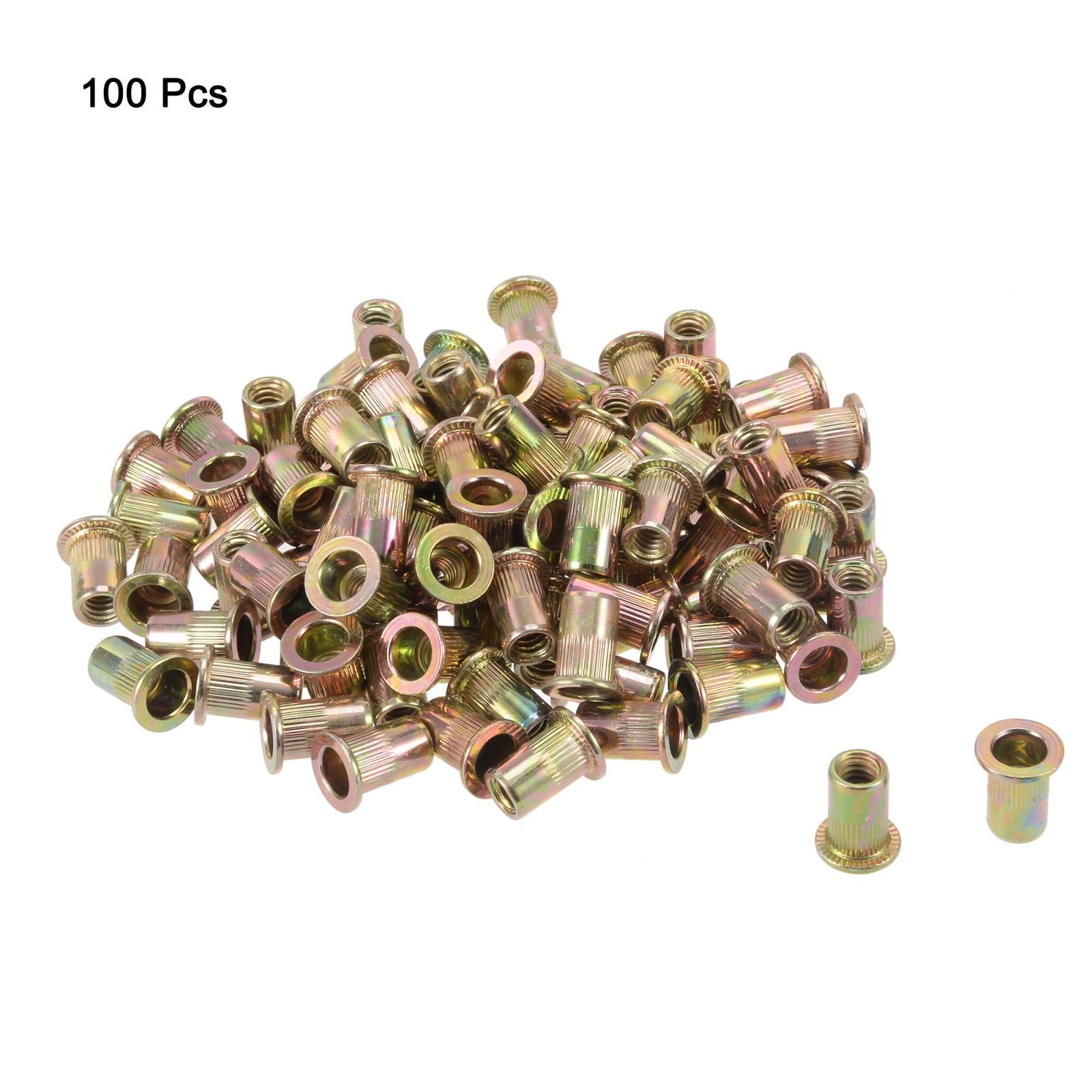 100 Pcs Zinc Plated Carbon Steel Rivet Nut Flat Head Insert 1/4-20UNC